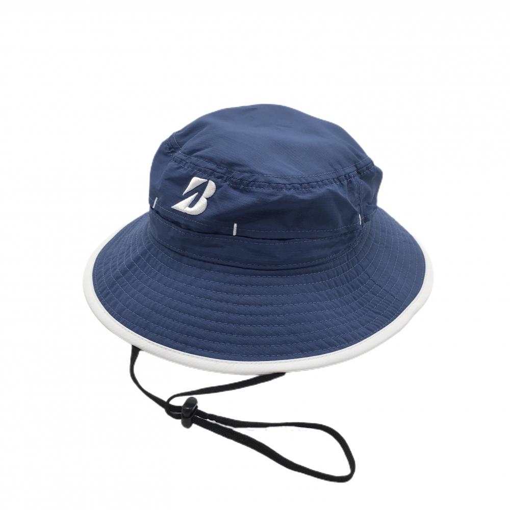 【超美品】ブリヂストン ハット ネイビー×白 ロゴ刺しゅう 一部メッシュ フリーサイズ(約59.5-60.5cm)   ゴルフウェア Bridgestone