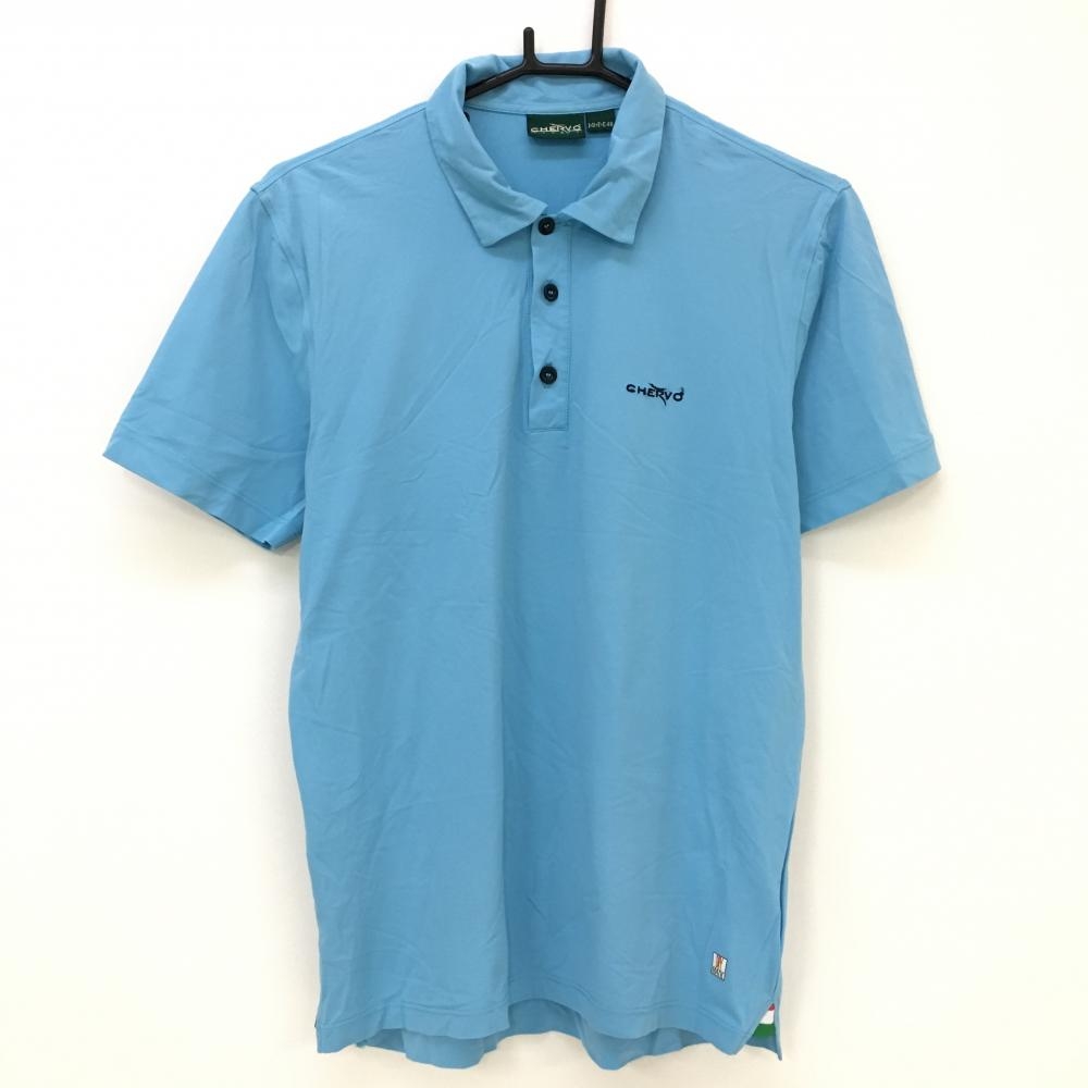 シェルボ 半袖ポロシャツ ライトブルー DRY ナイロン混  メンズ M ゴルフウェア CHERVO 画像
