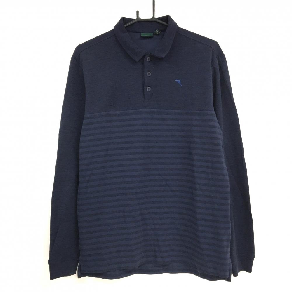 【美品】シェルボ 長袖ポロシャツ ネイビー 身頃ボーダー ロゴ刺しゅう  メンズ USA-M ゴルフウェア CHERVO