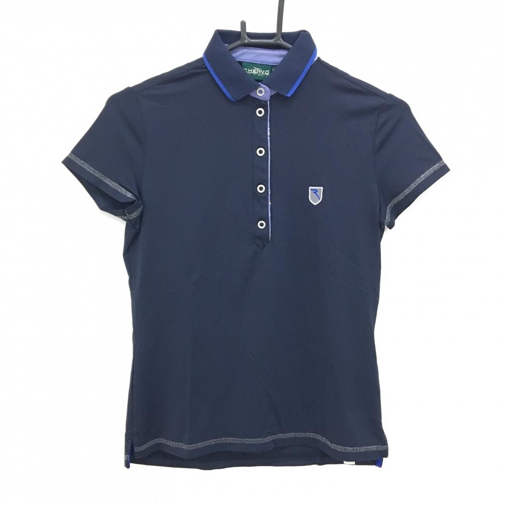 【美品】シェルボ 半袖ポロシャツ ネイビー スナップボタン  レディース USA-XS ゴルフウェア CHERVO