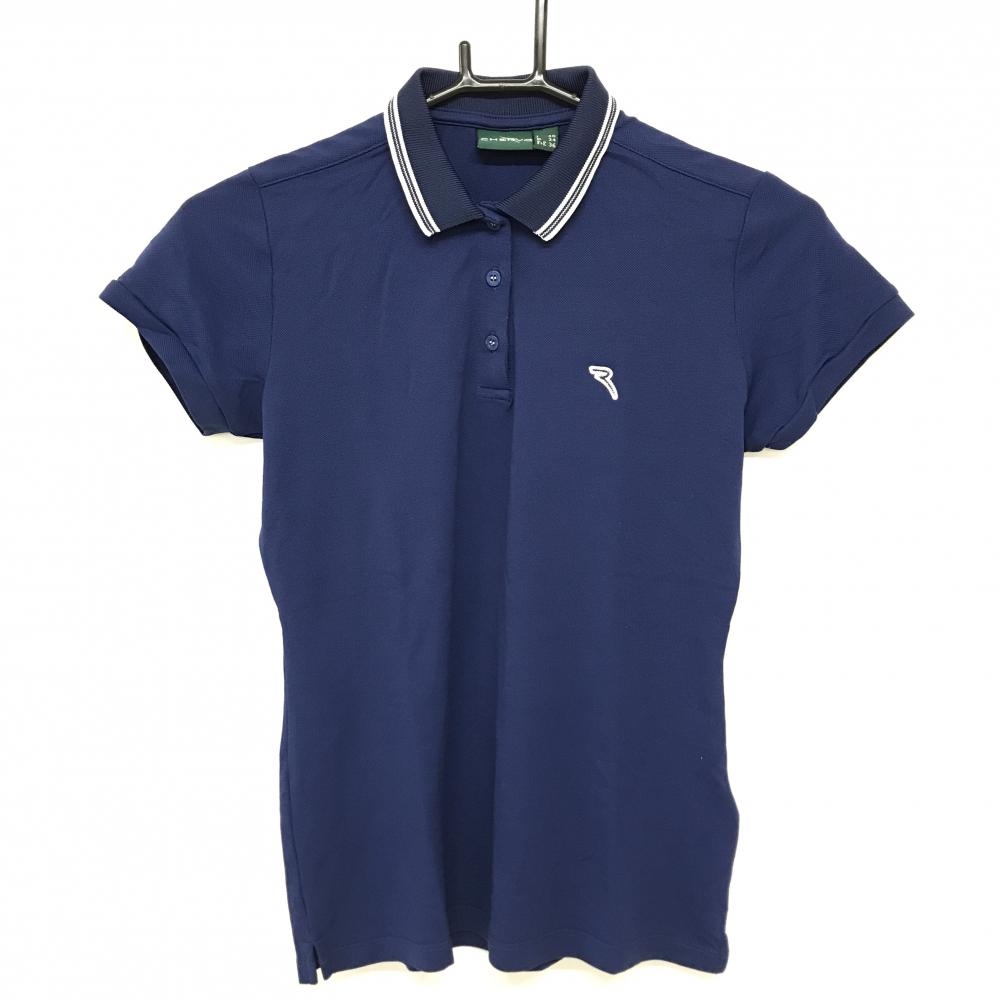 【美品】シェルボ 半袖ポロシャツ ネイビー×白 ロゴ刺しゅう 襟ライン レディース USA-XS/4 ゴルフウェア CHERVO