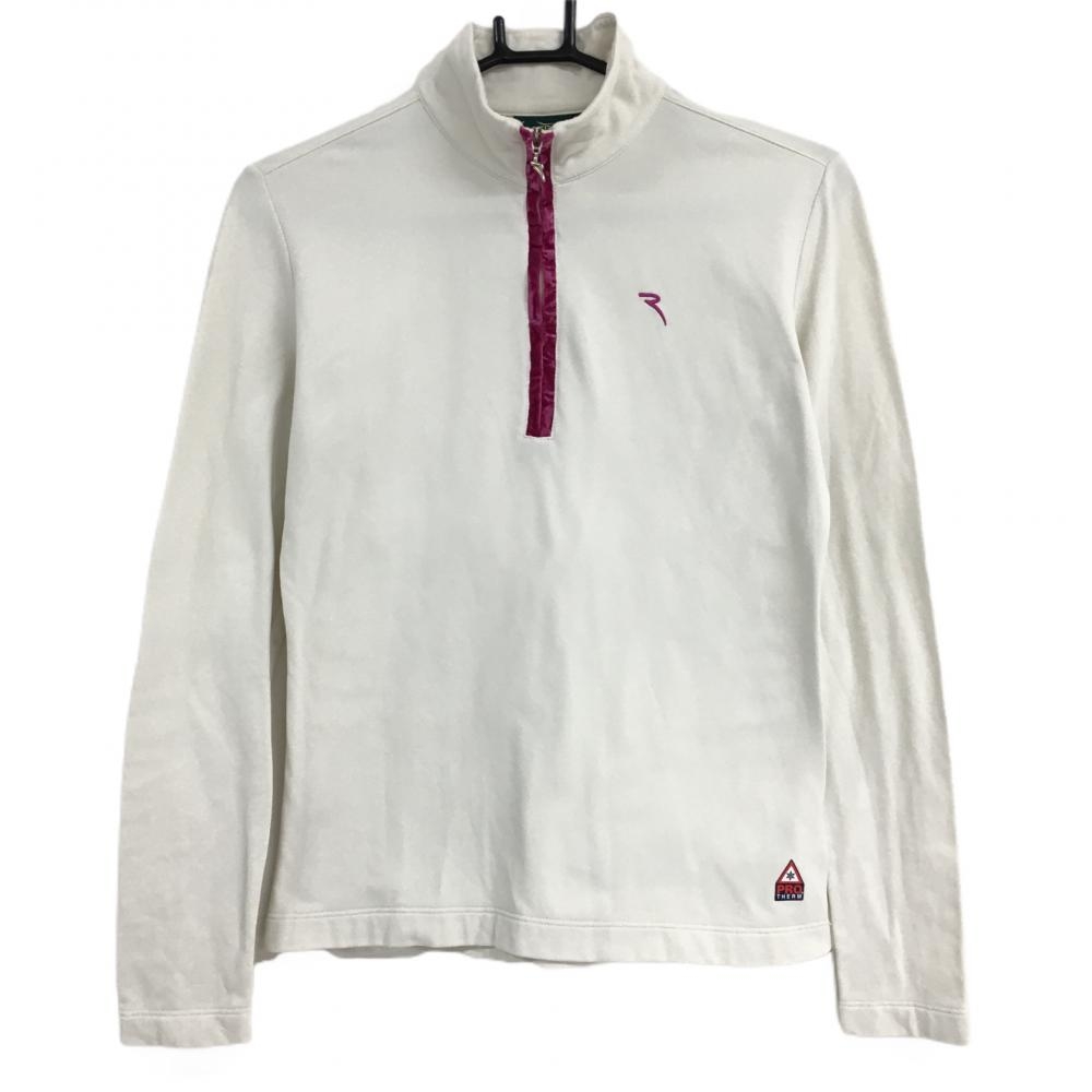 【美品】シェルボ 長袖ハイネックシャツ 白×ピンク 裏起毛 ハーフジップ レディース XS ゴルフウェア CHERVO 画像