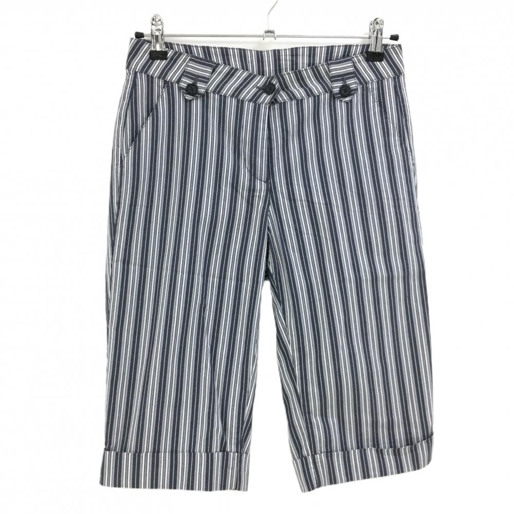 【美品】シェルボ 半端丈パンツ ネイビー系×白 ストライプ  レディース USA-S ゴルフウェア CHERVO