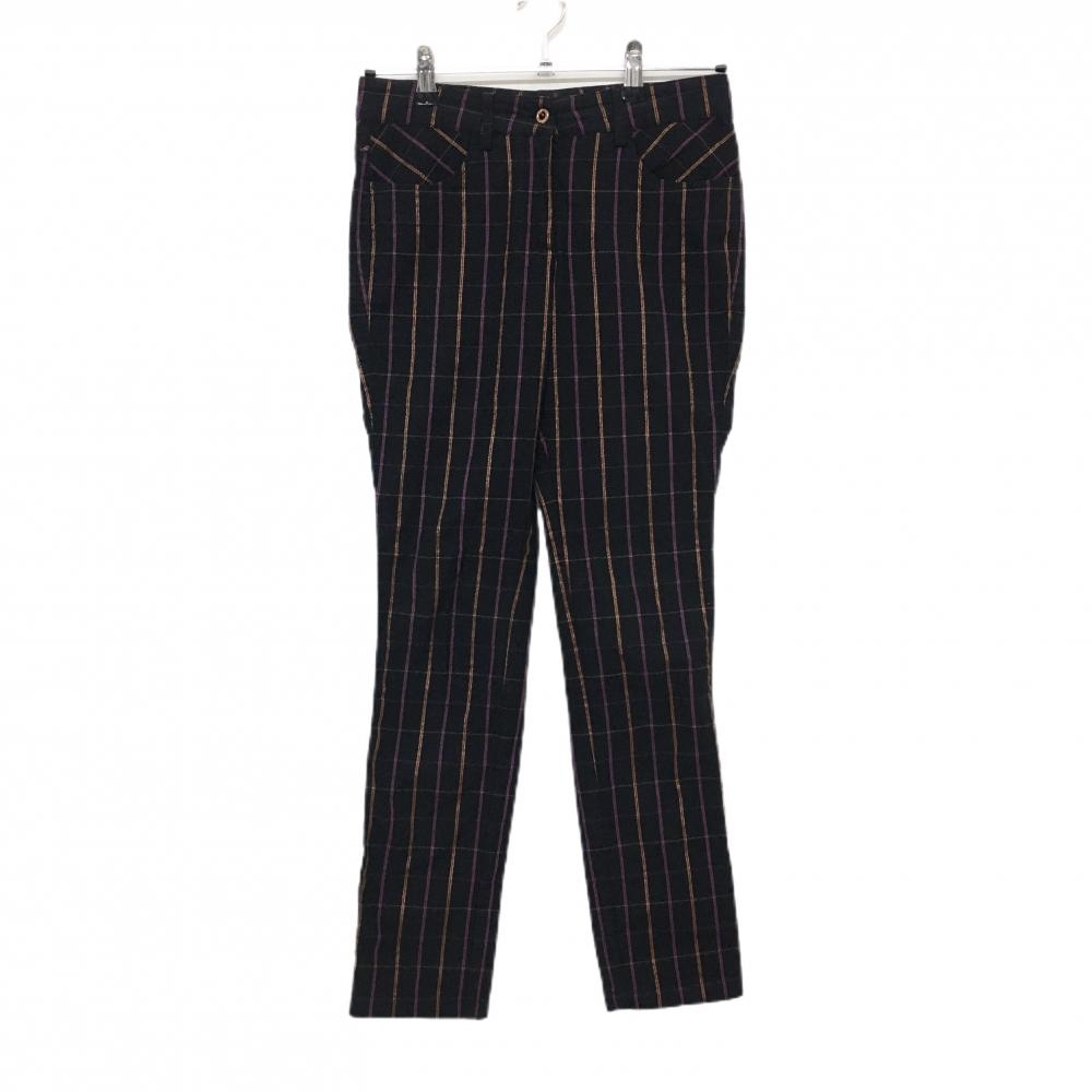 【美品】シェルボ パンツ 黒×ピンク 格子柄 バックロゴ レディース USA-XS ゴルフウェア CHERVO