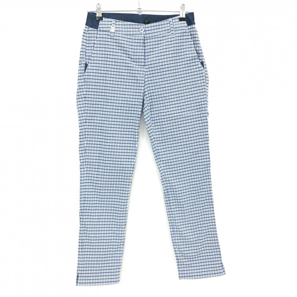 【超美品】シェルボ パンツ ライトブルー×ネイビー チェック ウエスト一部チェック  レディース USA-S/6 ゴルフウェア CHERVO