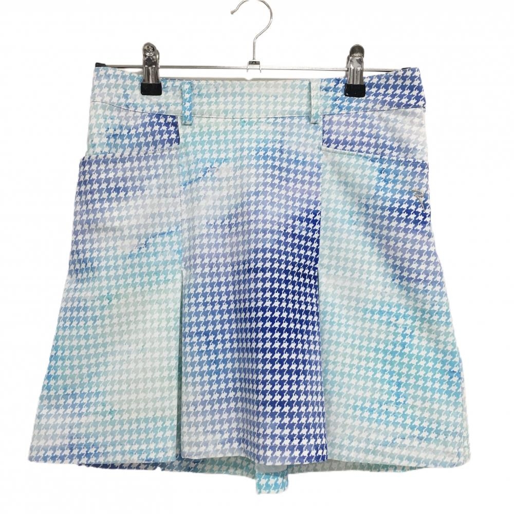 【美品】シェルボ ボックスプリーツスカート ライトブルー×白 千鳥柄 グラデーション レディース USA-XXS/2 ゴルフウェア CHERVO