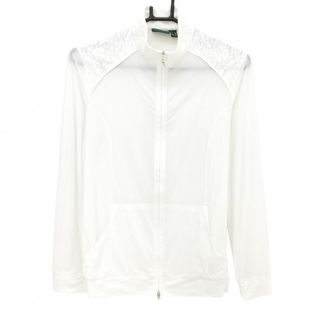 【美品】シェルボ ジャケットブルゾン 白 ネック・肩一部レース 薄手 胸元ロゴ レディース S ゴルフウェア CHERVO