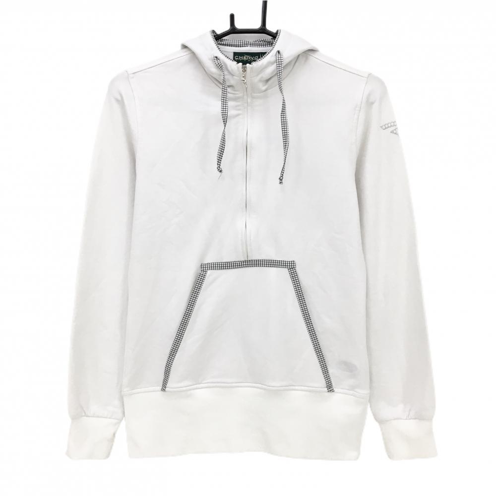 シェルボ パーカー 白×黒 一部チェック ハーフジップ  レディース S ゴルフウェア CHERVO