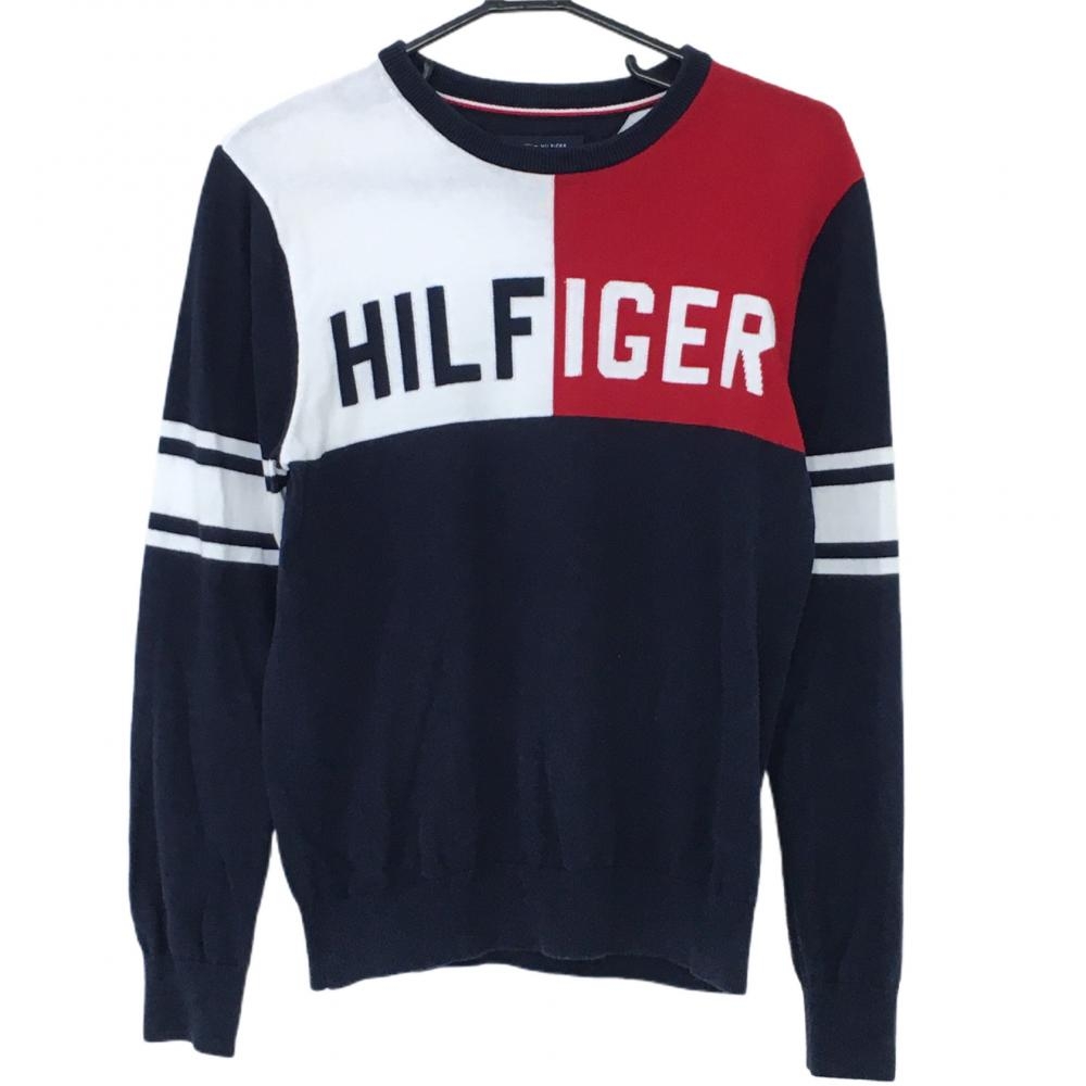 トミーヒルフィガー セーター ネイビー×レッド 胸元ロゴ ニット  メンズ Ｓ/Ｐ ゴルフウェア Tommy Hilfiger Golf