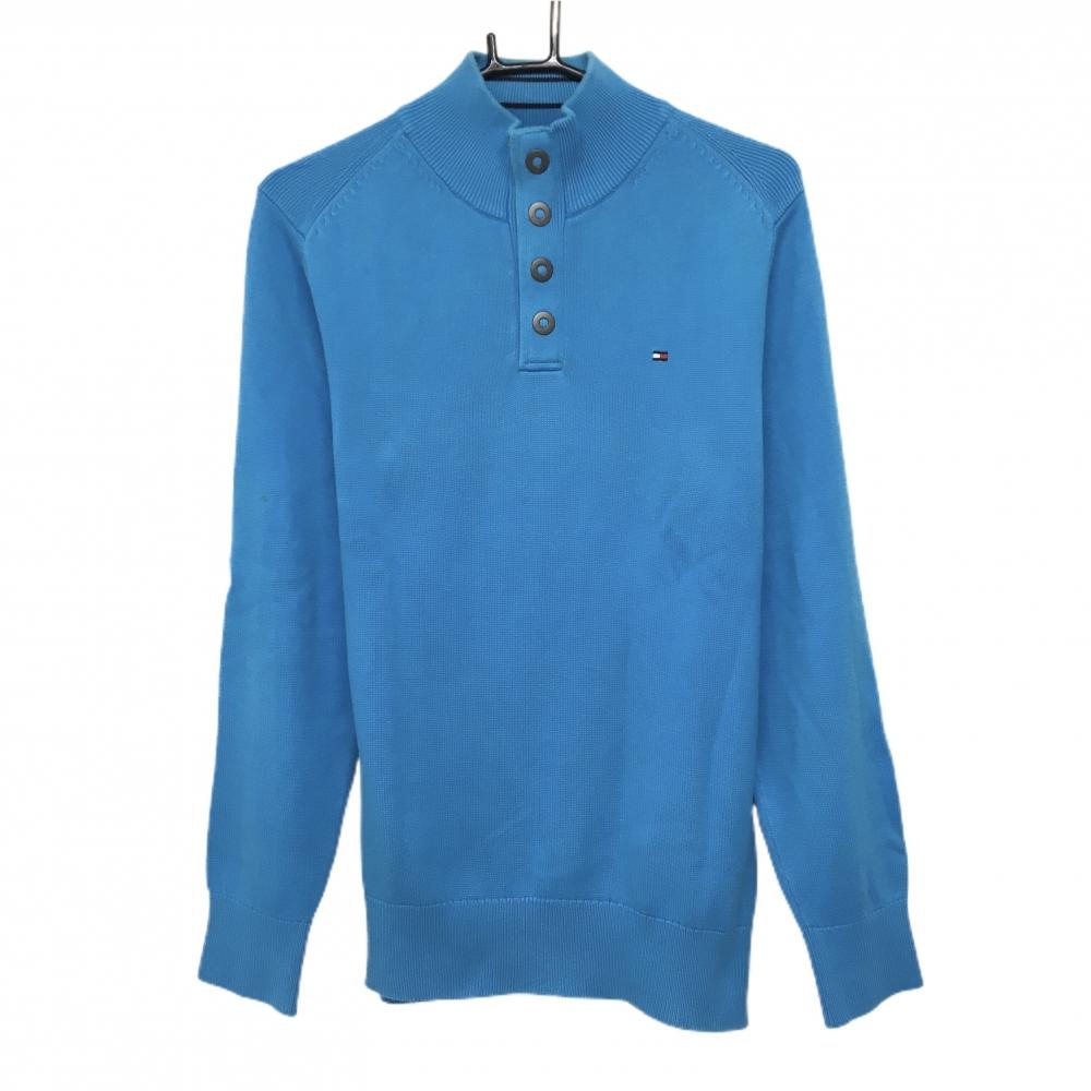 トミーヒルフィガー ハイネックセーター ライトブルー コットン100％ ニット 胸元ロゴ メンズ M ゴルフウェア Tommy Hilfiger Golf