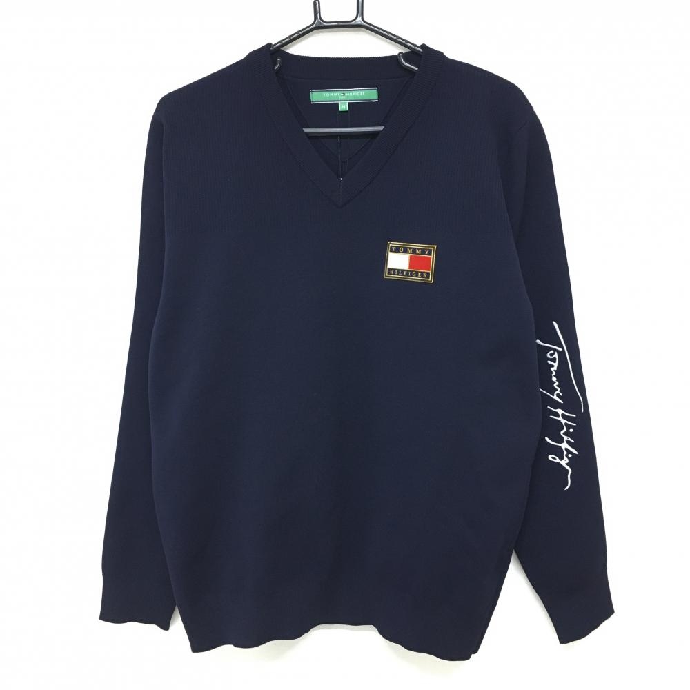 【新品】トミーヒルフィガーゴルフ セーター ネイビー 袖ロゴ Vネック ニット  メンズ M ゴルフウェア Tommy Hilfiger Golf
