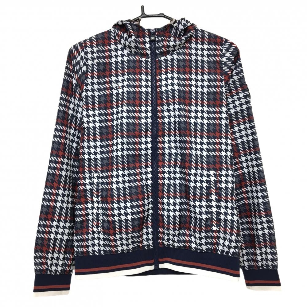 【美品】トミーヒルフィガーゴルフ ジップパーカー ネイビー×白 千鳥格子 裏地付  メンズ M ゴルフウェア Tommy Hilfiger Golf