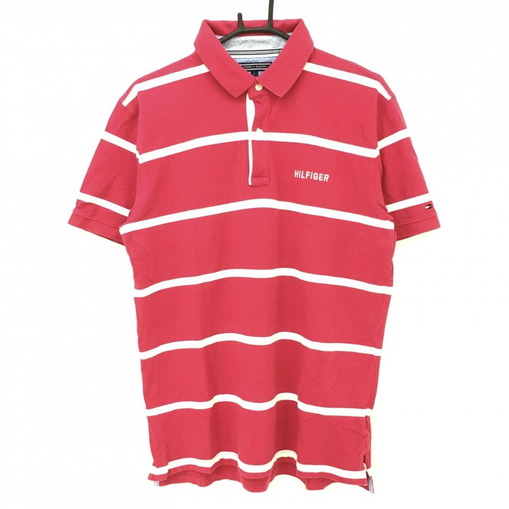 トミーヒルフィガー 半袖ポロシャツ ピンク×白 ボーダー  メンズ L ゴルフウェア Tommy Hilfiger Golf