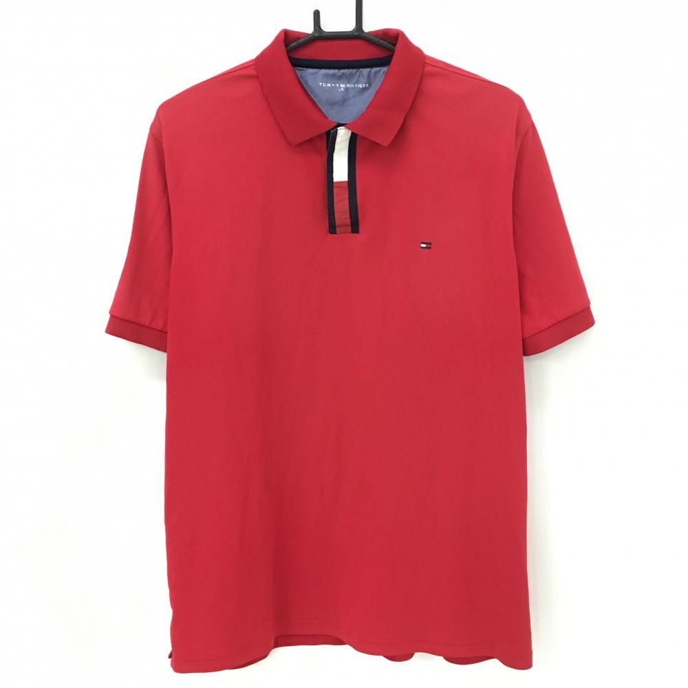 トミーヒルフィガー 半袖ポロシャツ レッド×ネイビー 襟裏ロゴ スナップボタン メンズ  ゴルフウェア Tommy Hilfiger Golf