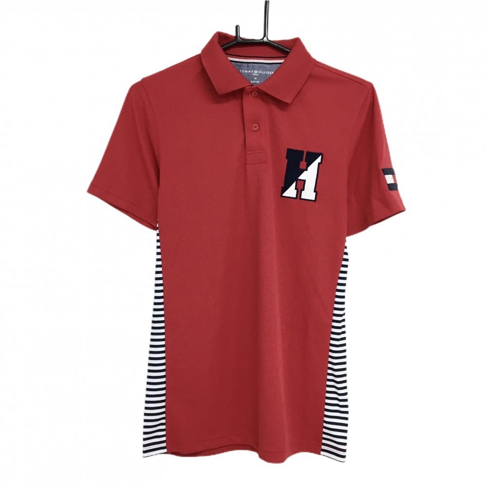 【超美品】トミーヒルフィガーゴルフ 半袖ポロシャツ レッド×ネイビー サイドボーダー  メンズ M ゴルフウェア Tommy Hilfiger Golf