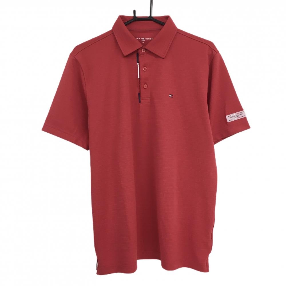【超美品】トミーヒルフィガーゴルフ 半袖ポロシャツ レッド ロゴ地模様  メンズ LL ゴルフウェア Tommy Hilfiger Golf