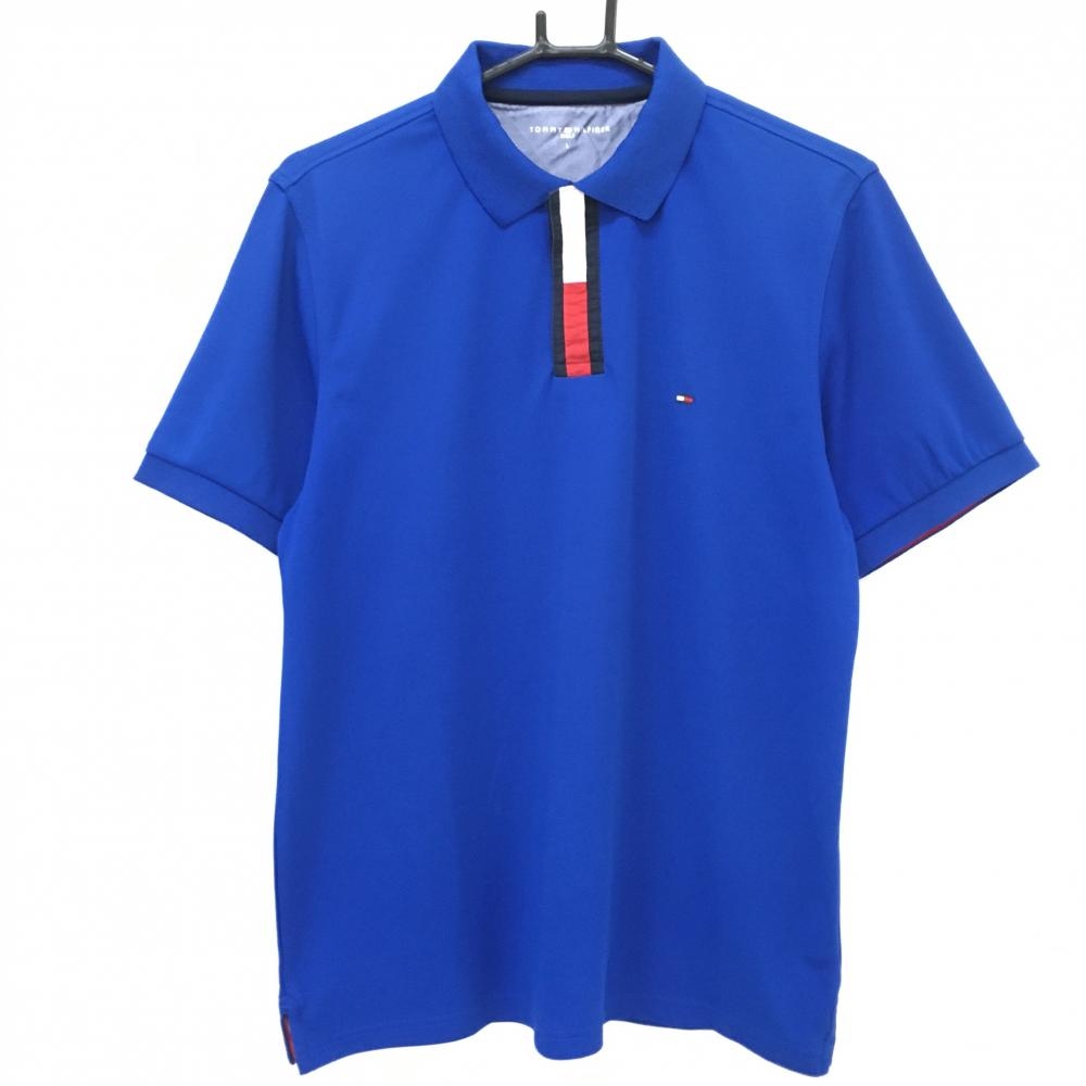 トミーヒルフィガー 半袖ポロシャツ ブルー 前立てトリコロール スナップボタン  メンズ L ゴルフウェア Tommy Hilfiger Golf