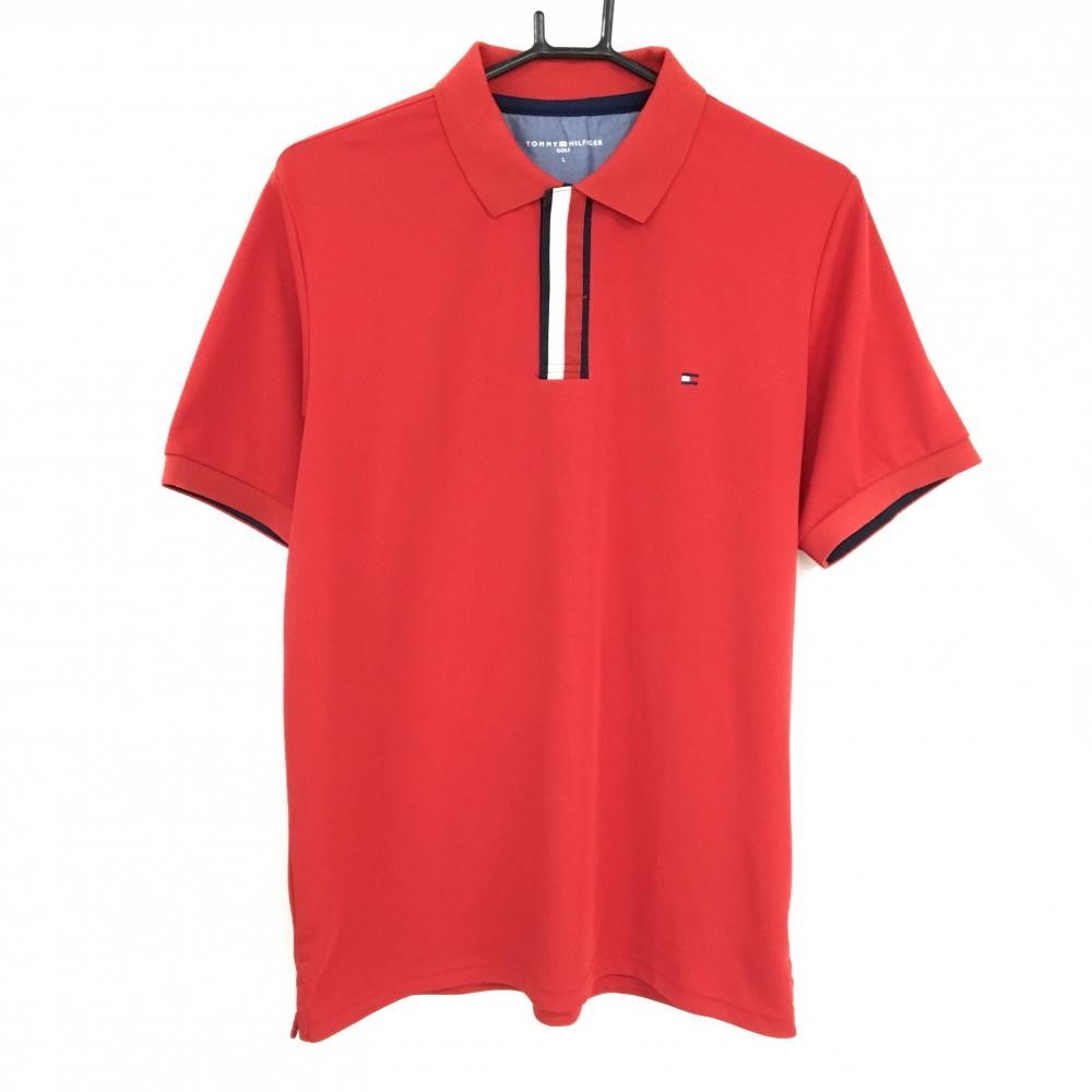 【超美品】トミーヒルフィガー 半袖ポロシャツ レッド ロゴ刺しゅう スナップボタン メンズ L ゴルフウェア Tommy Hilfiger Golf