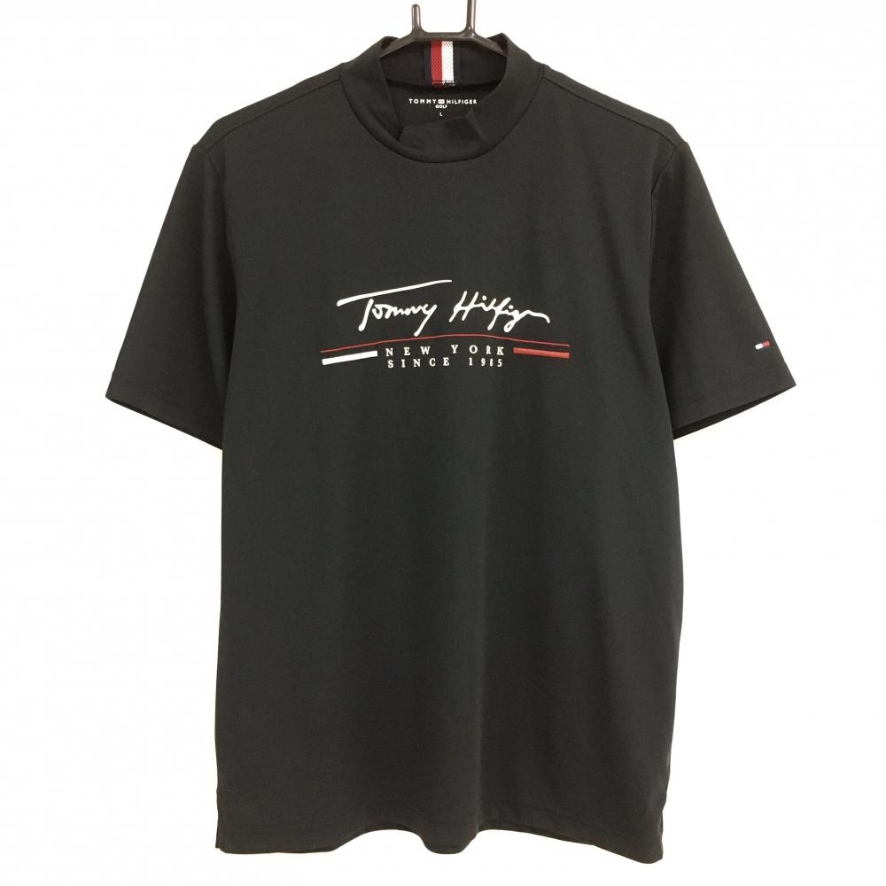 【超美品】トミーヒルフィガーゴルフ 半袖ハイネックシャツ 黒 ロゴプリント メンズ L ゴルフウェア Tommy Hilfiger Golf