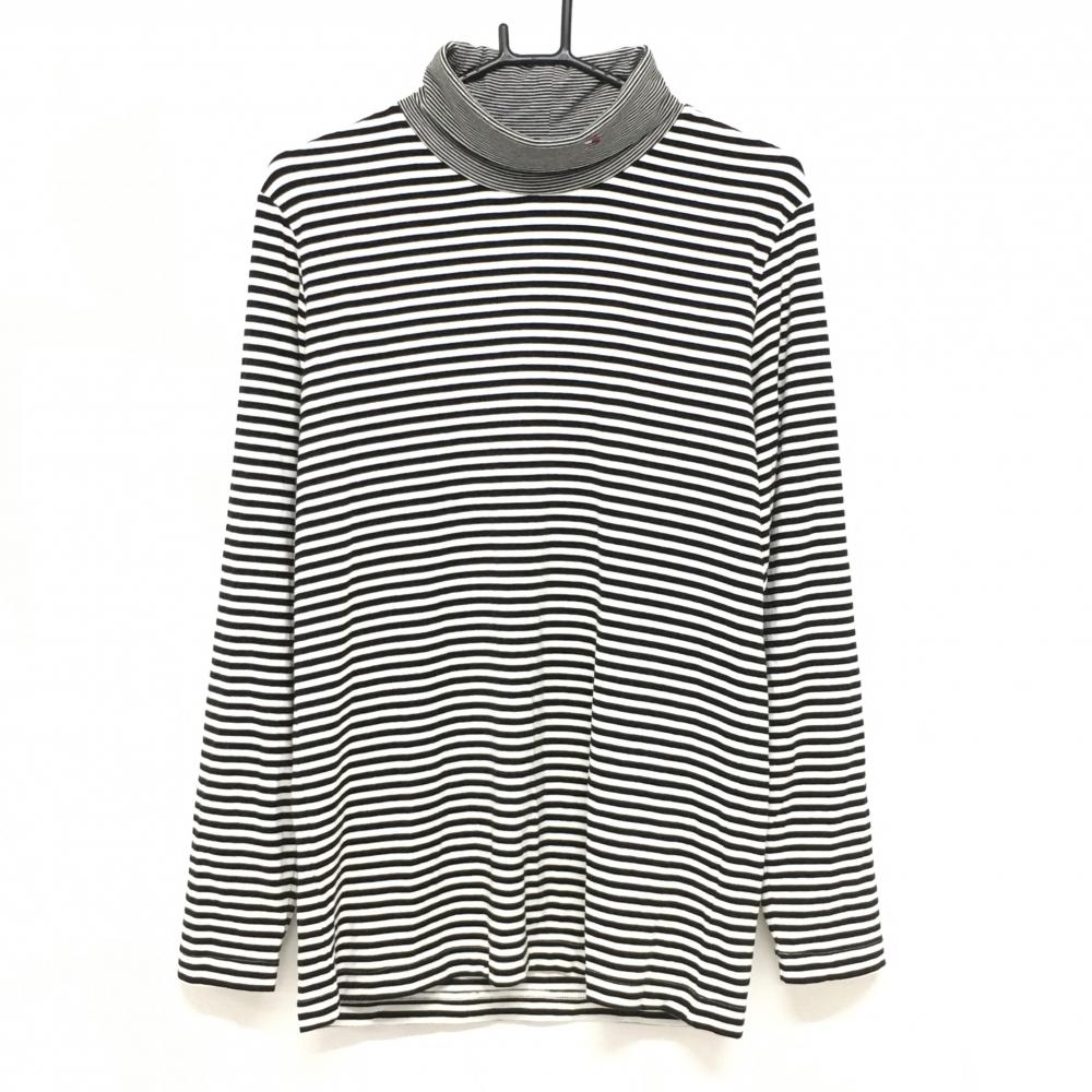 【美品】トミーヒルフィガーゴルフ 長袖タートルネックシャツ 白×黒 ボーダー 微起毛 メンズ LL ゴルフウェア Tommy Hilfiger Golf