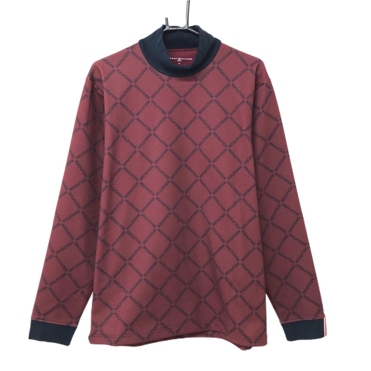 【新品】トミーヒルフィガー 長袖ハイネックシャツ ボルドー×ネイビー ロゴ総柄  メンズ 3L ゴルフウェア Tommy Hilfiger Golf