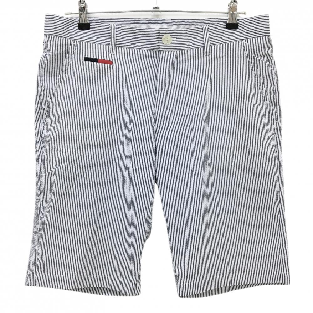 【美品】トミーヒルフィガー ハーフパンツ 白×ネイビー ストライプ サッカー生地 メンズ LL ゴルフウェア Tommy Hilfiger Golf