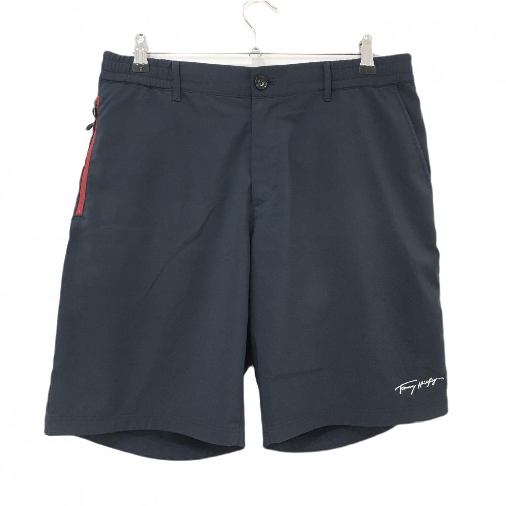 【美品】トミーヒルフィガー ハーフパンツ ネイビー ウエストゴム 裾ロゴ刺しゅう  メンズ XL ゴルフウェア Tommy Hilfiger Golf