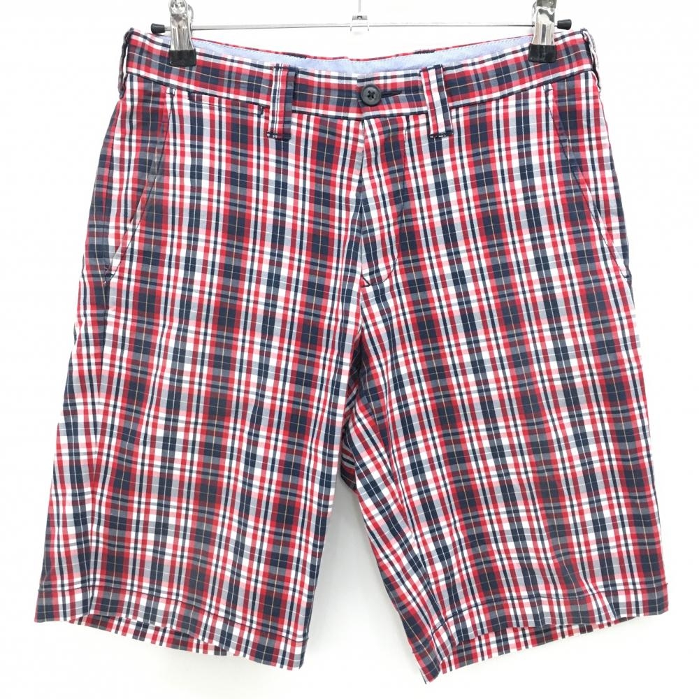 【美品】トミーヒルフィガーゴルフ ハーフパンツ レッド×ネイビー×白 チェック メンズ 31 ゴルフウェア Tommy Hilfiger Golf