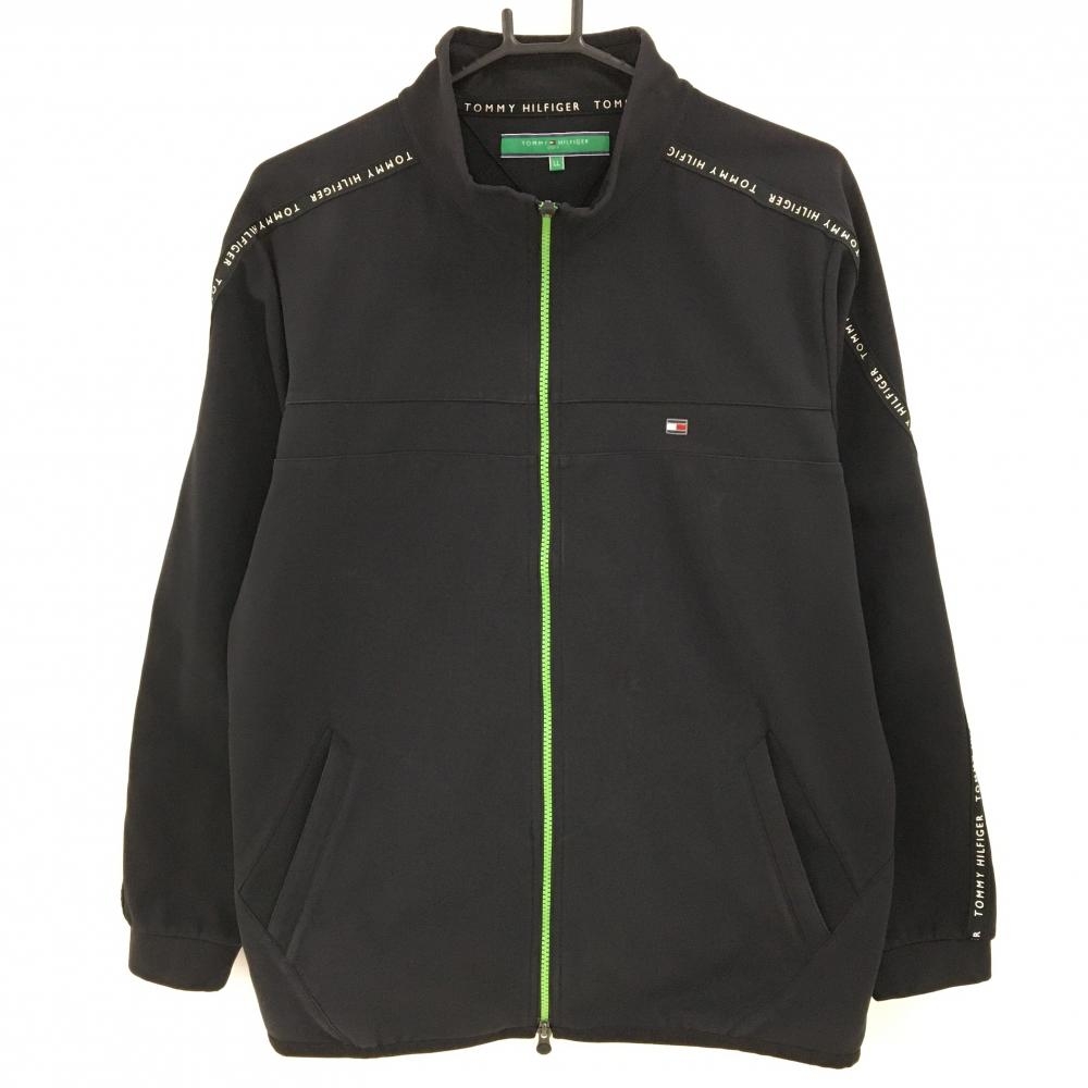 トミーヒルフィガーゴルフ ジャケットブルゾン 黒×白 肩・袖ロゴライン メンズ LL ゴルフウェア Tommy Hilfiger Golf