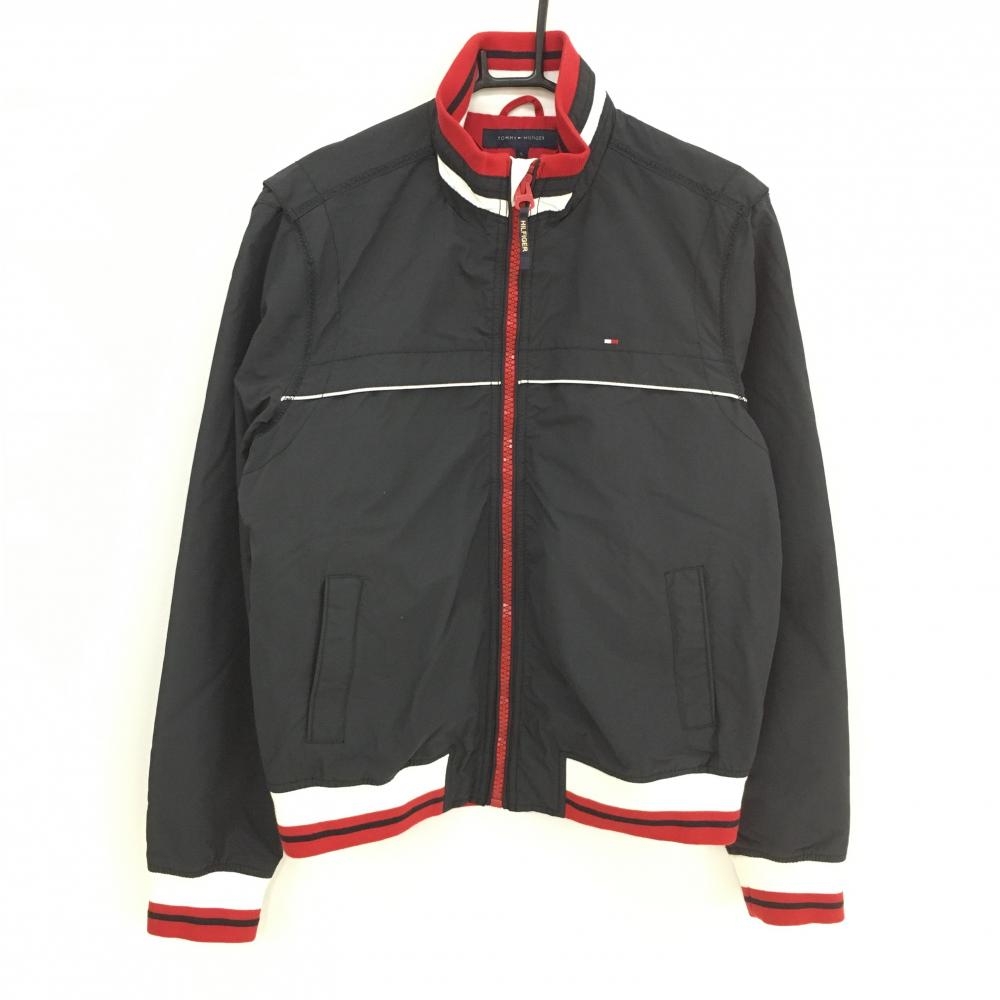 トミーヒルフィガー ジャケットブルゾン 黒×レッド×白 裏地付き 胸ロゴ メンズ S ゴルフウェア Tommy Hilfiger Golf
