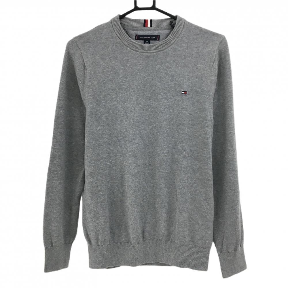 【美品】トミーヒルフィガー セーター グレー ロゴ刺しゅう コットン100％ ニット メンズ S/P ゴルフウェア Tommy Hilfiger Golf