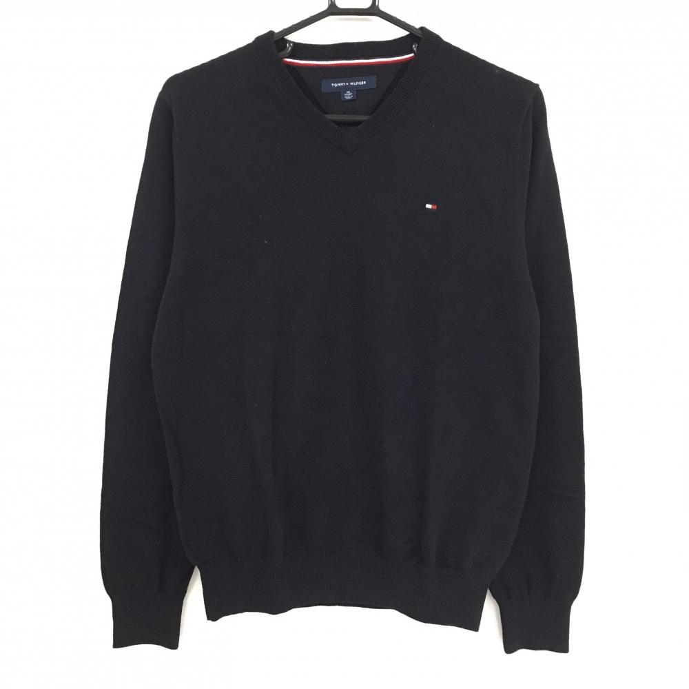 トミーヒルフィガー セーター 黒 ロゴ刺しゅう Vネック ニット  メンズ XS ゴルフウェア Tommy Hilfiger Golf