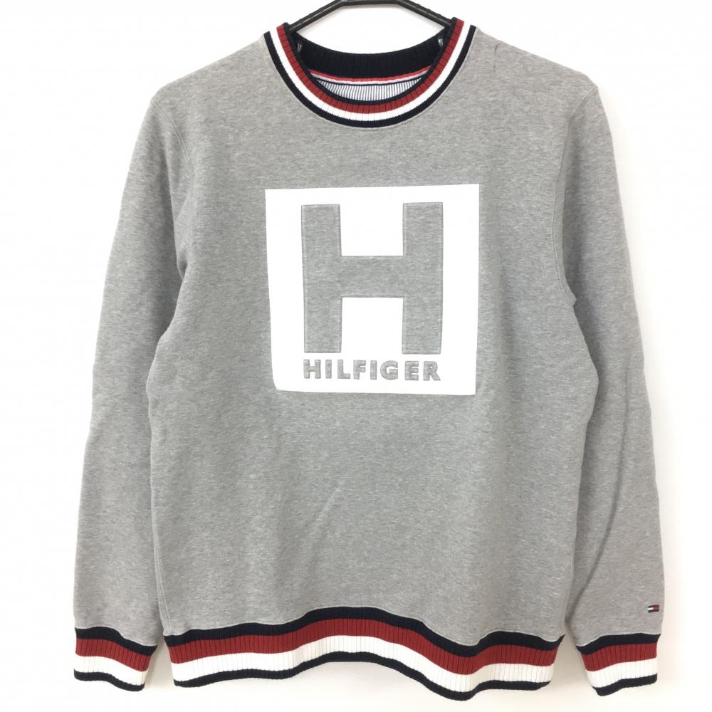 トミーヒルフィガー トレーナー グレー×ネイビー 裏起毛 ロゴ凹凸　 メンズ M ゴルフウェア Tommy Hilfiger Golf