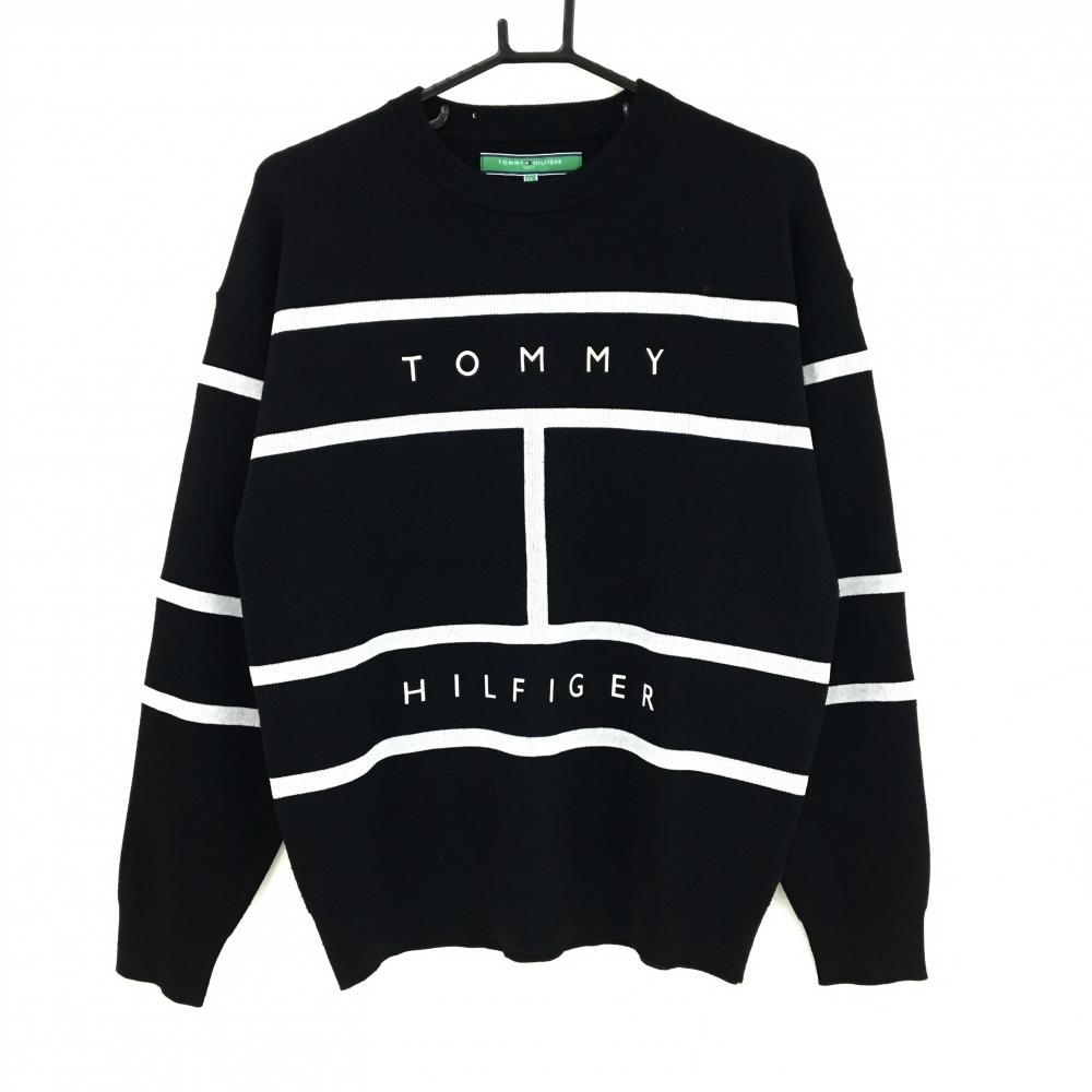 【美品】トミーヒルフィガー セーター 黒×白 フロントロゴ ニット  レディース LL ゴルフウェア 2022年モデル Tommy Hilfiger Golf