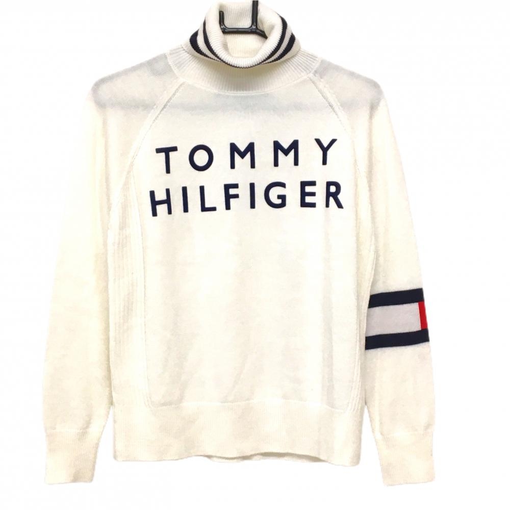 【超美品】トミーヒルフィガーゴルフ タートルネックセーター 白×ネイビー ニット レディース M ゴルフウェア Tommy Hilfiger Golf