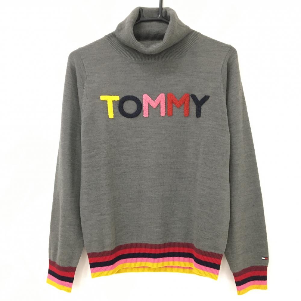 【超美品】トミーヒルフィガー タートルネックセーター グレー×マルチカラー レディース L ゴルフウェア Tommy Hilfiger Golf