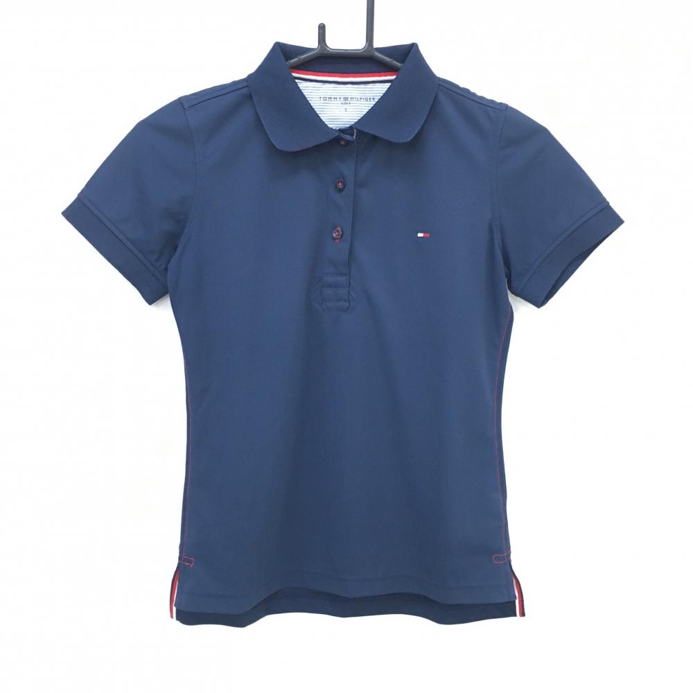 【美品】トミーヒルフィガーゴルフ 半袖ポロシャツ ネイビー 襟裏トリコロール レディース S ゴルフウェア Tommy Hilfiger Golf
