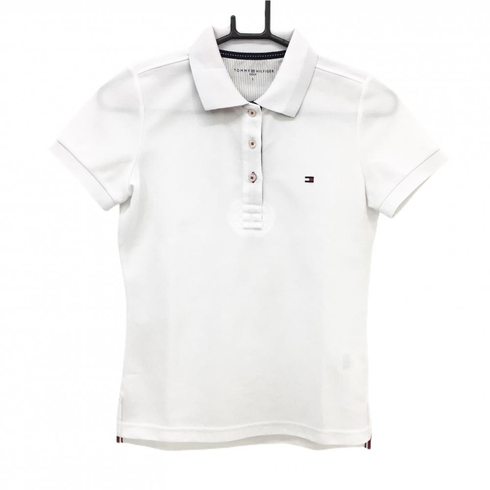 【美品】トミーヒルフィガーゴルフ 半袖ポロシャツ 白 襟裏トリコロール ロゴ刺しゅう レディース S ゴルフウェア Tommy Hilfiger Golf