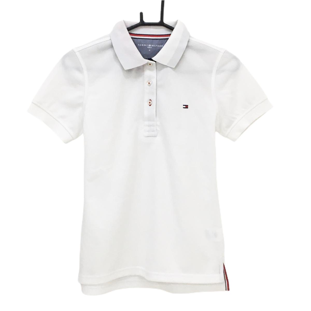 【美品】トミーヒルフィガーゴルフ 半袖ポロシャツ 白×ネイビー×レッド 胸ロゴ レディース M ゴルフウェア Tommy Hilfiger Golf