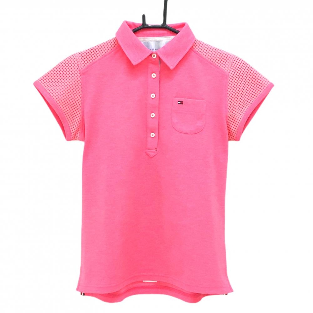 【超美品】トミーヒルフィガーゴルフ 半袖ポロシャツ ピンク 袖メッシュ調 胸ポケット レディース L ゴルフウェア Tommy Hilfiger Golf