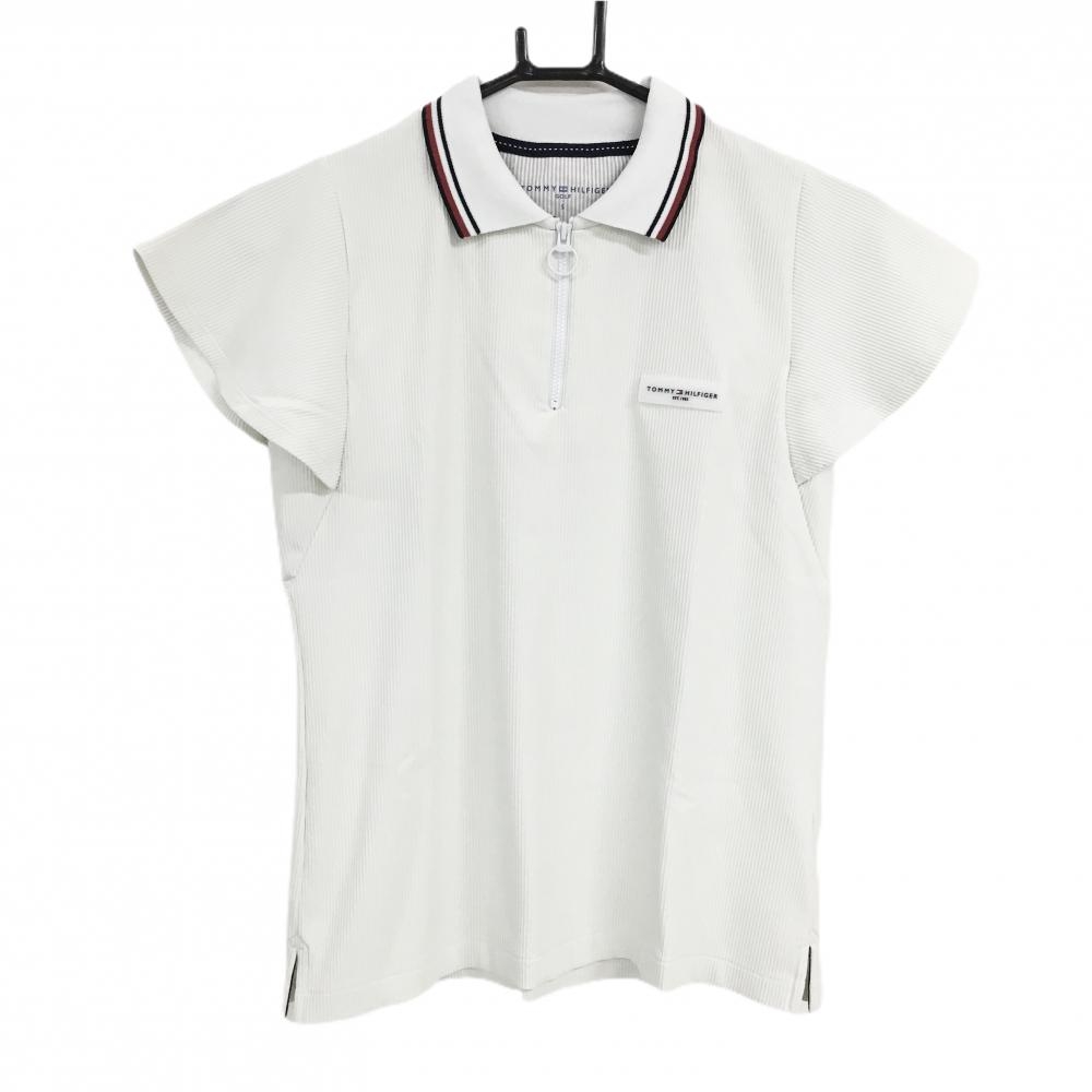 【超美品】トミーヒルフィガー 半袖ポロシャツ 白系 ハーフジップ 織生地 胸ロゴ レディース S ゴルフウェア Tommy Hilfiger Golf