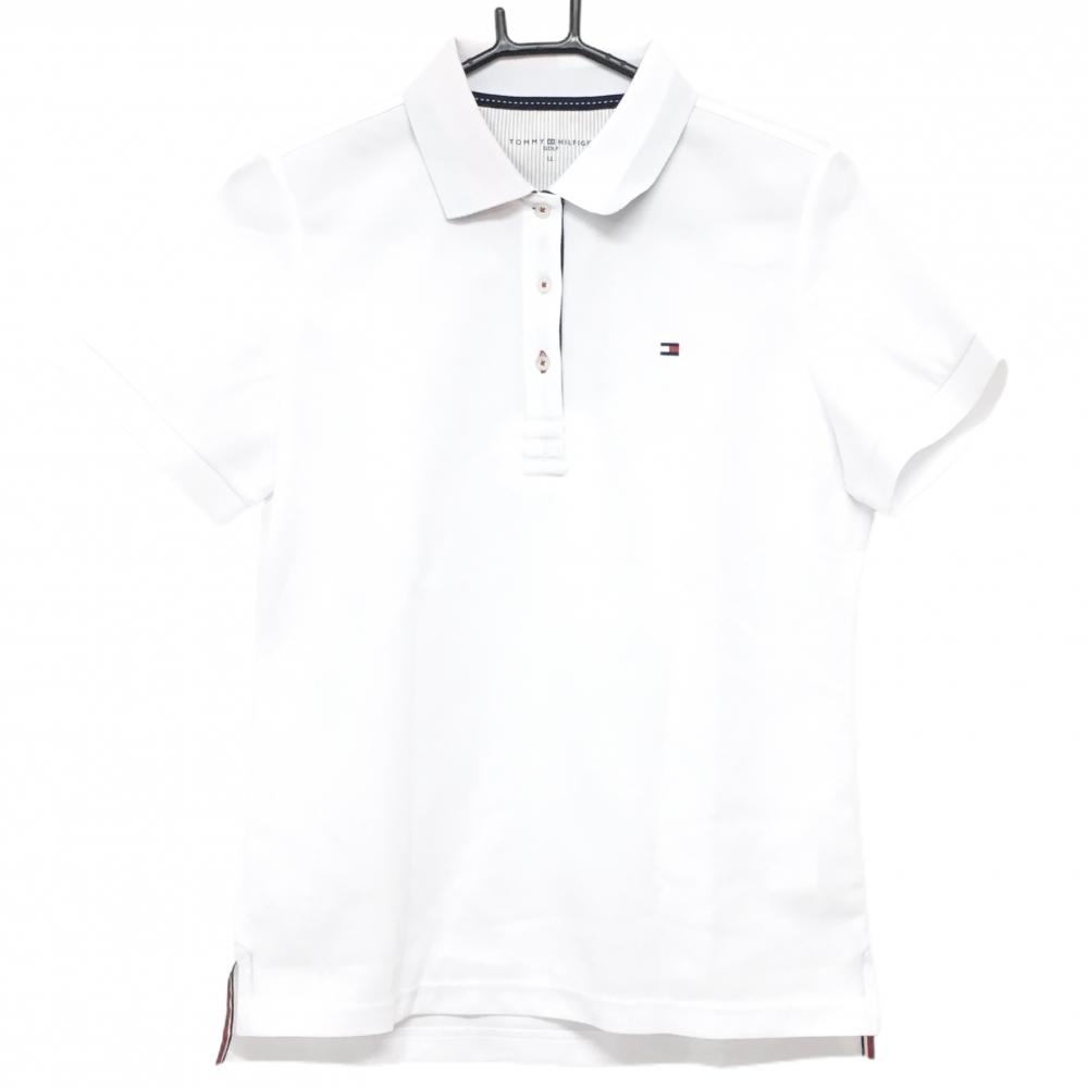 【美品】トミーヒルフィガーゴルフ 半袖ポロシャツ 白 襟裏トリコロールロゴ レディース LL ゴルフウェア Tommy Hilfiger Golf