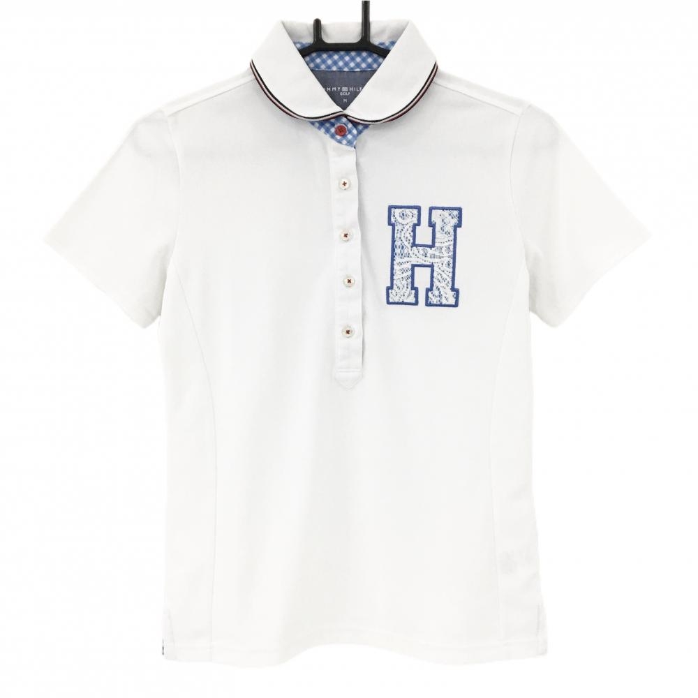 【美品】トミーヒルフィガーゴルフ 半袖ポロシャツ 白×ライトブルー　 レディース M ゴルフウェア Tommy Hilfiger Golf