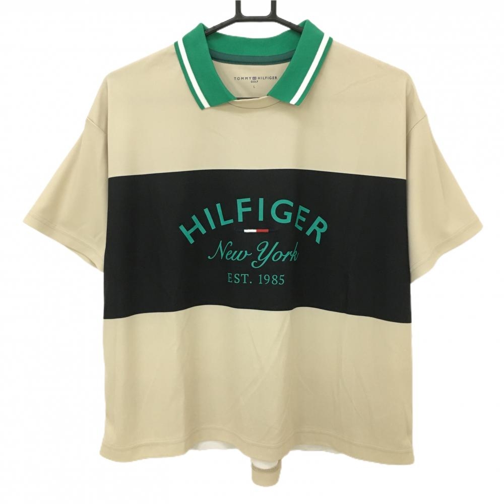 【超美品】トミーヒルフィガー 襟付Tシャツ ベージュ×黒 後ボーダー レディース L ゴルフウェア Tommy Hilfiger Golf