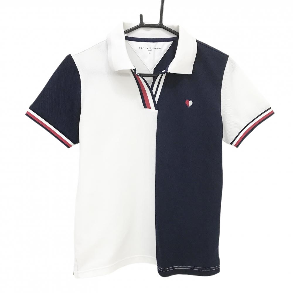 【美品】トミーヒルフィガー スキッパー半袖シャツ ネイビー×白  レディース L ゴルフウェア Tommy Hilfiger Golf