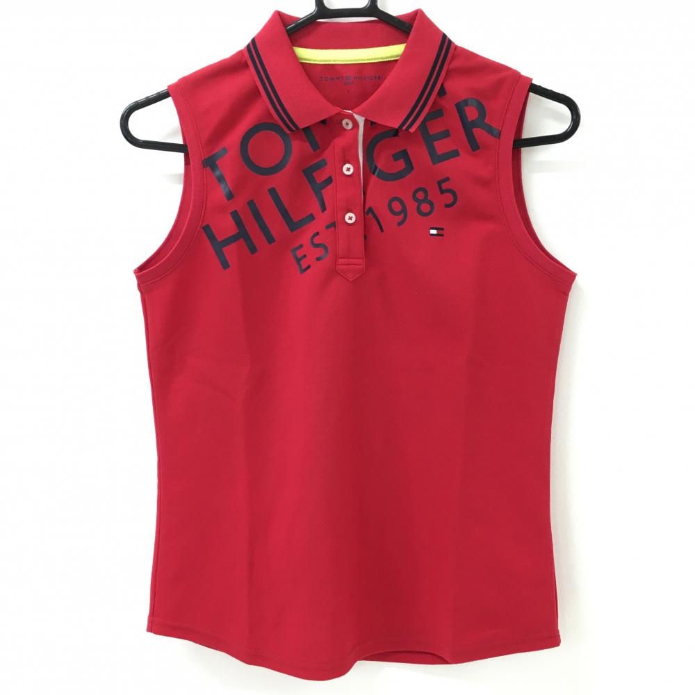 【美品】トミーヒルフィガー ノースリーブポロシャツ レッド×ネイビー  レディース L ゴルフウェア 2020年＊ Tommy Hilfiger Golf