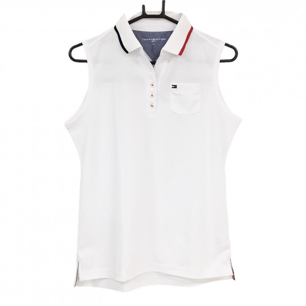 【超美品】トミーヒルフィガー ノースリーブスキッパーシャツ 白 胸ポケット レディース LL ゴルフウェア Tommy Hilfiger Golf