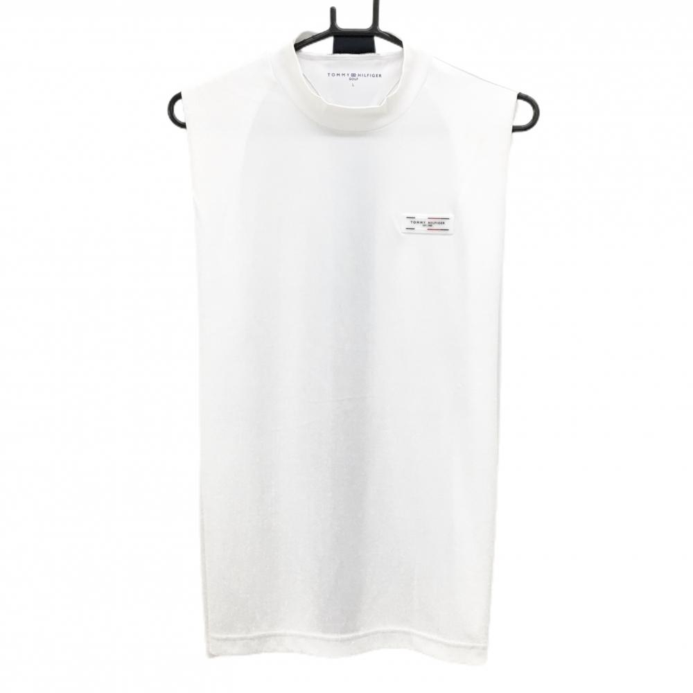 トミーヒルフィガーゴルフ ノースリーブハイネックシャツ 白×ネイビー 背面ライン  レディース L ゴルフウェア Tommy Hilfiger Golf