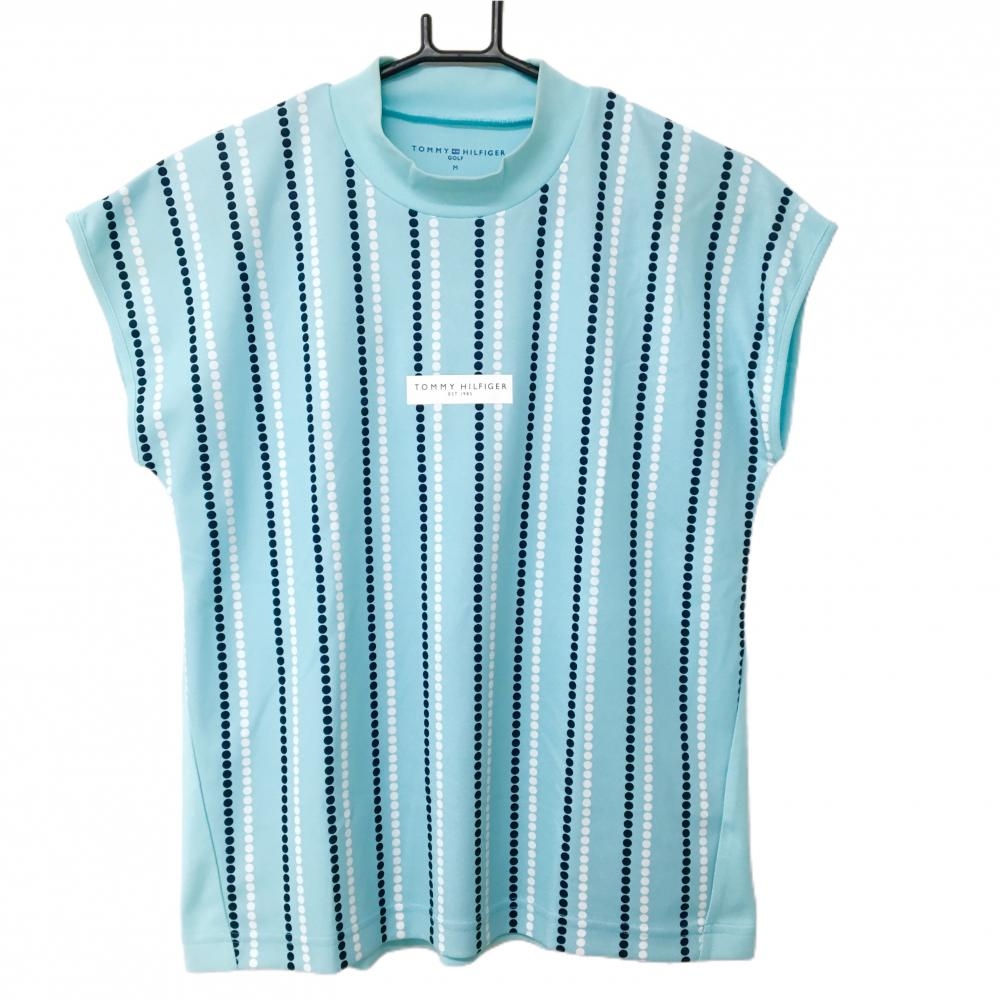 トミーヒルフィガー ノースリーブハイネックシャツ ライトブルー×白  レディース M ゴルフウェア Tommy Hilfiger Golf
