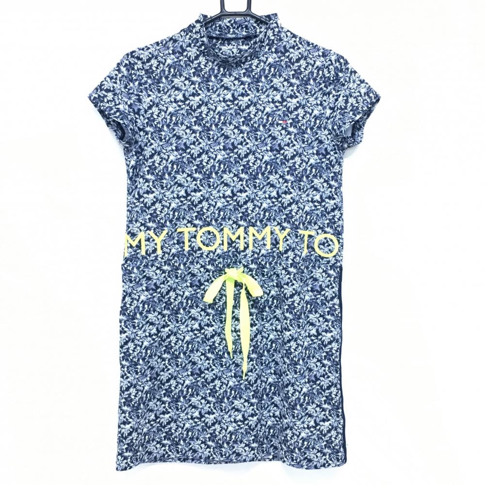【超美品】トミーヒルフィガーゴルフ 半袖ハイネックワンピース ネイビー×白 総柄 レディース S ゴルフウェア Tommy Hilfiger Golf